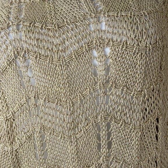 Lucky Brand Gold Loose Knit Boho Bohemian Crew Neck Sweater size Large EUC - Picture 4 of 11